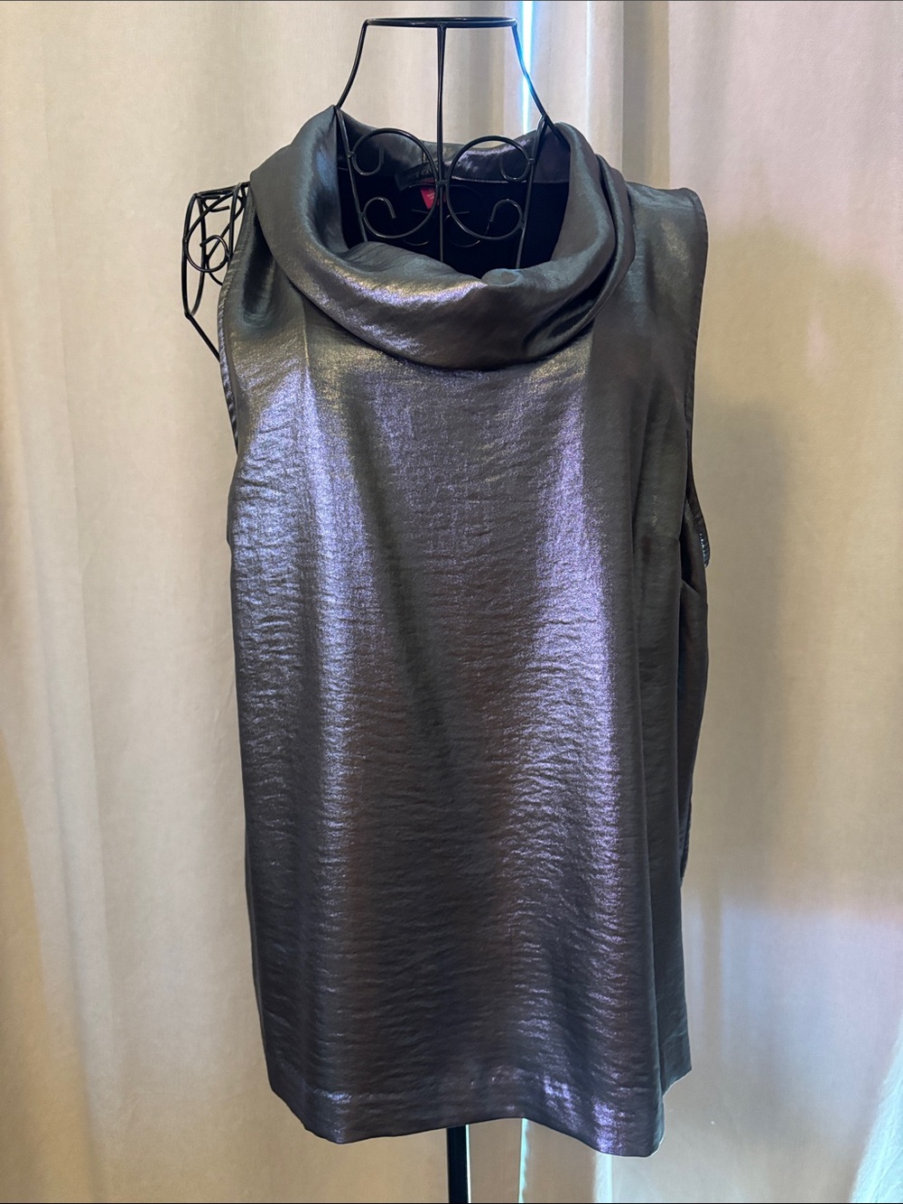 Vince Camuto Shimmery Black Draped Cowl Neck Sleeveless Camisole